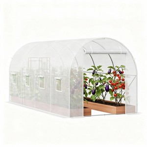 Walk-in Tunnel Greenhouse, 14.6x6.4x6.3 ft Hoop Plant Hot House, Outdoor Plant Green House with PE Cover, Roll-Up Zipper Door and 8 Windows - 1 of 4