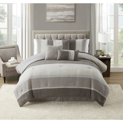 King Comforter Set Ultra Soft Faux Suede Fashion Bedding Sets with Shams, Throw Pillows, and Bed Skirt, Taupe