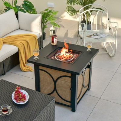 28 Inch Black and Brown Metal Gas Fire Pit Table