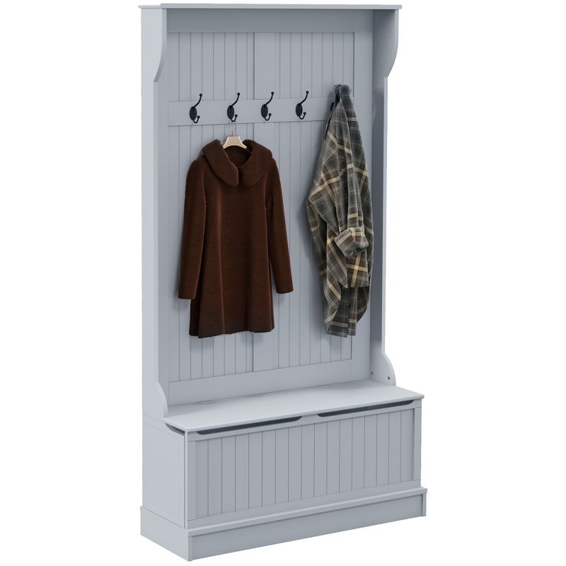 HOMCOM 3-In-1 Hall Tree Storage Bench and Coat Rack with Steel Hooks, and Anti-Topple Anchor for Entryway, 1 of 7