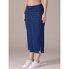 INSPIRE CHIC Women's Ripped Raw Hem High Waisted Stretch Midi Denim Skirt - 2 of 4