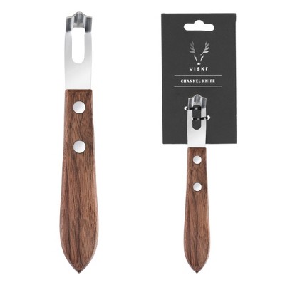Viski Channel Knife, Cocktail Garnish Citrus Zester, Walnut Wood & Stainless Steel Bar Tool with Rivets, Set of 1