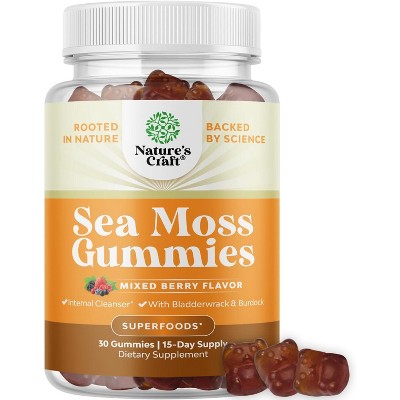 Natures Craft Sea Moss Gummies for Adults and Kids – Immune Support & Wellness Supplement Delicious Mixed Berry Flavor | Vegan | 30 Count Bottle