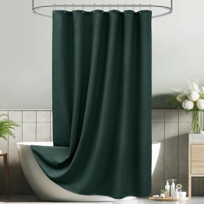 LunaLulinlk Thick Waffle Textured Shower Curtain, Dark Green