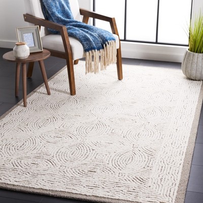 Ivory and Beige Abstract Hand-Tufted Wool Rug, 5' x 8'
