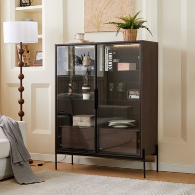 JUJABU 51.2'' Display Cabinet with Tempered Glass Door, Metal Legs, Modern Minimalist style, for Living Room, Office, Study