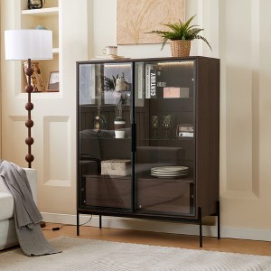 JUJABU 51.2'' Display Cabinet with Tempered Glass Door, Metal Legs, Modern Minimalist style, for Living Room, Office, Study - 1 of 4