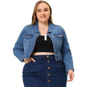 Agnes Orinda Women's Plus Size Cropped Long Sleeve Trendy Fashion Denim Jean Jackets - 1 of 4
