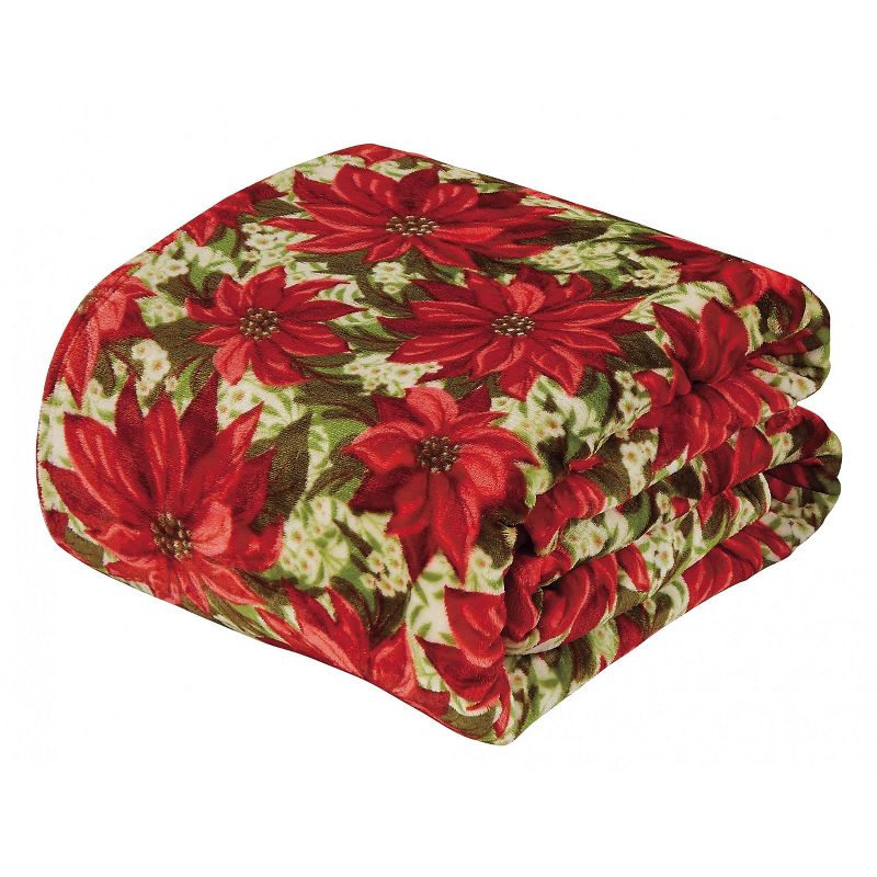 Kate Aurora Red Merry Christmas Poinsettia Ultra Soft & Plush Throw Blanket - 50 in. W x 60 in. L, 1 of 3