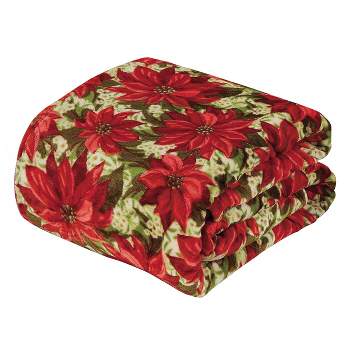 Kate Aurora Red Merry Christmas Poinsettia Ultra Soft & Plush Throw Blanket - 50 in. W x 60 in. L