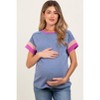 Pinkblush Blue Ribbed Colorblock Detail Maternity Short Sleeve Top - 2 of 4
