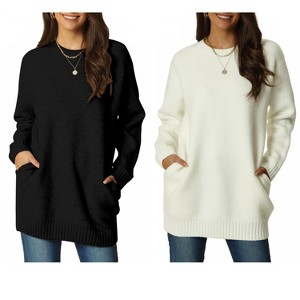 INSPIRE CHIC Women's Fall Winter Round Neck Long Sleeve Casual Tunic Sweater with Pockets 2 Packs - 1 of 4