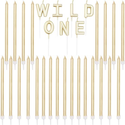 Blue Panda 31-Piece Gold "WILD ONE" Cake Topper Letters & Birthday Cake Candles 5" for Party Decorations