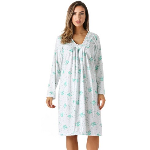 Just Love Womens Long Sleeve Cotton Nightgown - V Neck Pj Sleepwear With  Lace Trim 6085-3-s : Target