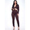 Slickblue Heavy Rayon Spandex Top with Leggings, Tie Front & Ruched Detail, 2 Piece Set, Soft Fit, Brown, Size S-L - 3 of 4