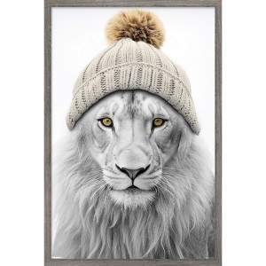 Trends International Sasha - Lion In Winter Framed Wall Poster Prints - 1 of 4