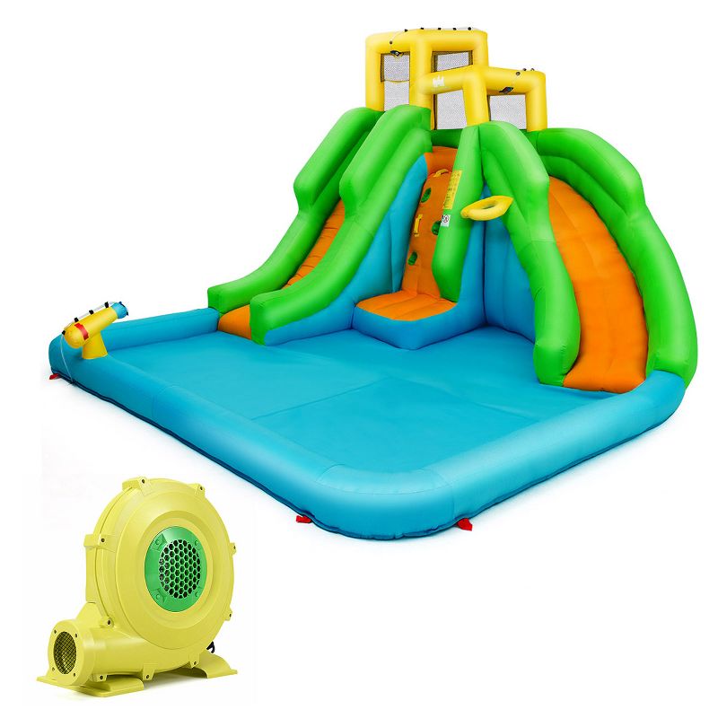 Inflatable Water Park Bounce House Two-Slide Bouncer w/Climbing Wall&480W Blower, 1 of 11