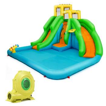 Inflatable Water Park Bounce House Two-Slide Bouncer w/Climbing Wall&480W Blower