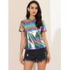 Allegra K Women's Party Metallic Short Sleeve Textured Shiny T-shirts - 2 of 4