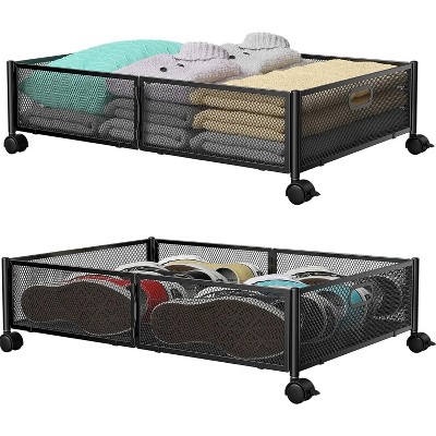 Under Bed Storage with Wheels, Tool-Free Assembly Metal Roll-Out Drawers for Shoes, Clothes & Blankets, Space-Saving Organizer