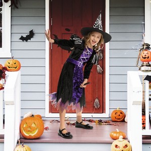 Witch Costume for Girls Kids, Halloween Party Dress Up Outfit Cosplay Fairytale Witch Girls Costume Set with Hat - 1 of 4