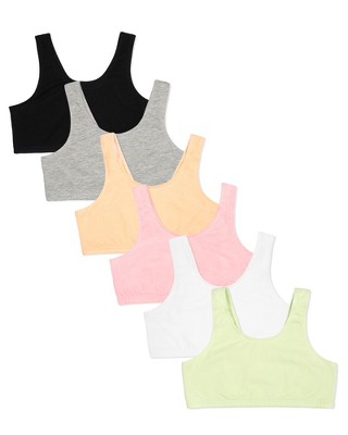 Fruit Of The Loom Girls Cotton Stretch Sports Bra 6 Pack  Hyacinth/eyeshadow/grey/white/lilac/blush 40 : Target