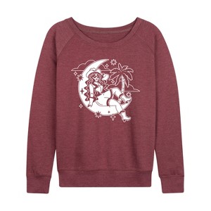 Women's - Instant Message - Cowgirl Moon Lightweight French Terry Wide Neck Long Sleeve Graphic Shirt - 1 of 4