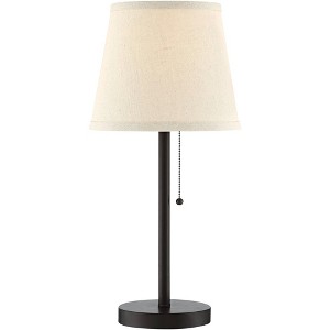 360 Lighting Modern Desk Table Lamp with Hotel Style USB and AC Power Outlet in Base 20" High Bronze Metal Oatmeal Drum Shade for Bedroom Office - 1 of 4