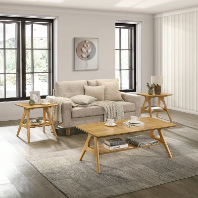 Roundhill Furniture Arona 3-Piece Coffee Table Set, Coffee Table and Two End Tables