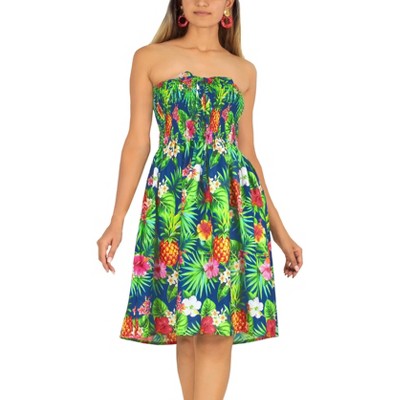 Women's Boho Backless Mini Dress - Flowy Tube Top Beach Dress, One Size (Berry Palm Tree)