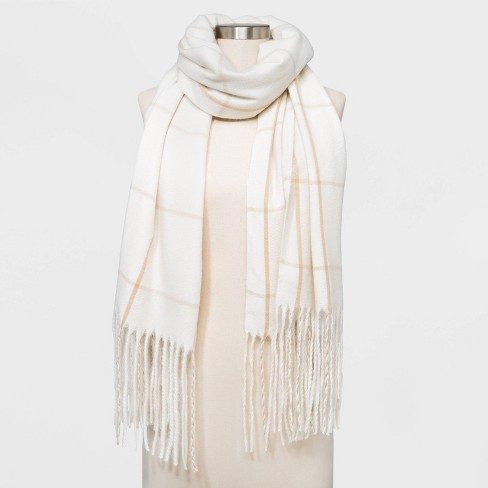 Women's Plaid Blanket Scarf - A New Day™ Cream - image 1 of 2