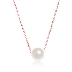 Bella Silver Sterling Silver Single Threaded 10MM Freshwater Pearl Necklace - Rose Gold Plated - White - 16+2 Inch - 1 of 2
