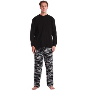 #FollowMe Mens Thermal Henley Pajama Set with Polar Fleece Pants  Warm, Comfy Sleepwear - 1 of 3