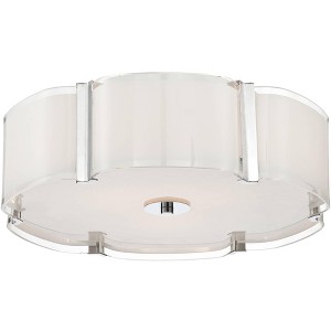 Possini Euro Design Flair Modern Ceiling Light Flush Mount Fixture 16 3/4" Wide Chrome 3-Light White Glass Scalloped Edge Drum Shade for Bedroom House - 1 of 4