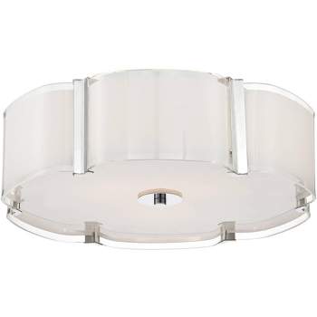 Possini Euro Design Flair Modern Ceiling Light Flush Mount Fixture 16 3/4" Wide Chrome 3-Light White Glass Scalloped Edge Drum Shade for Bedroom House