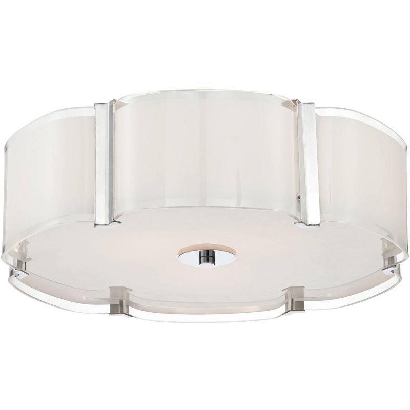 Possini Euro Design Flair Modern Ceiling Light Flush Mount Fixture 16 3/4" Wide Chrome 3-Light White Glass Scalloped Edge Drum Shade for Bedroom House, 1 of 8