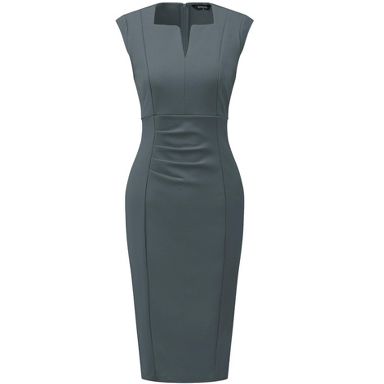 grey sleeveless work dress Women's Sleeveless Mini Work Dress with Pockets