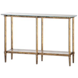 Uttermost Bright Gold Console Table with Dual Glass Surfaces - 1 of 4