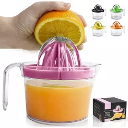 Zulay Kitchen 3-in-1 Manual Citrus Juicer - 17oz Multi-Use Lemon Juicer Orange and Citrus Extractor 2 Reamers Strainer & Measuring Cup - Pink