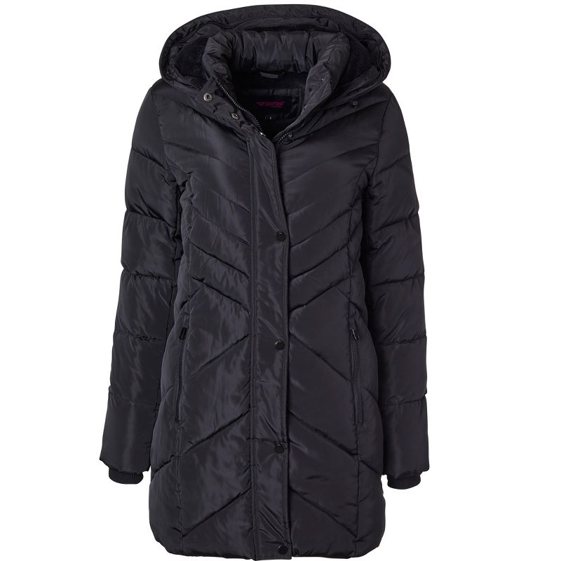 Sportoli Women Long Quilted Plush Lined Outerwear Puffer Jacket Winter Coat with Fur Hood, 5 of 7