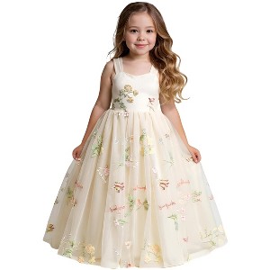 2Bunnies Girls' 3-12Y Floral Garden Embroidered Tulle Strap Flower Girl Dress Maxi - 1 of 4