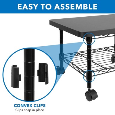 Sleek Black Steel 2-Tier Under-Desk Printer Cart with Wheels