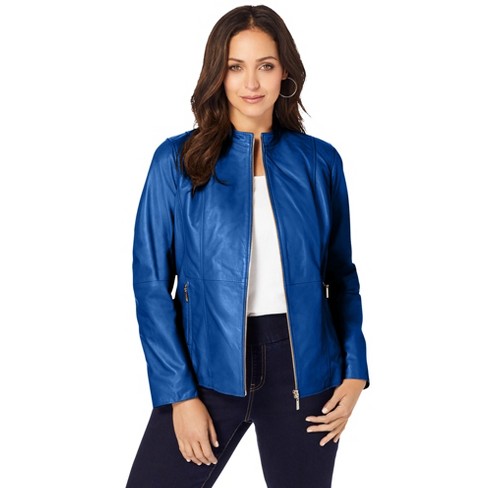 Jessica London Women’s Plus Size Zip Front Leather Jacket, 16 W - Dark ...