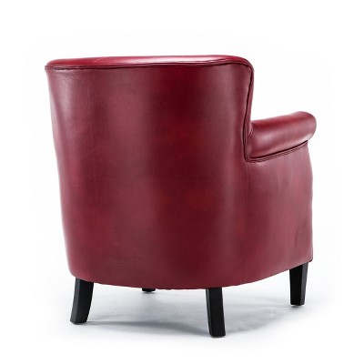 Traditional Red Leather Accent Chair with Wood Frame and Nailhead Trim