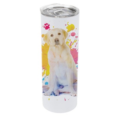 100 North 20 Ounce Stainless Steel On the Go Travel Tumbler With Push Top Lid, Yellow Labrador Paint Splatter