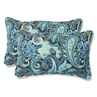 2pk Outdoor Rectangle Throw Pillow - Navy/Turqouise/Paisley - Pillow Perfect