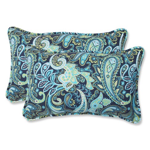 2pk Outdoor Rectangle Throw Pillow - Navy/turqouise/paisley - Pillow ...