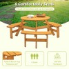 Dexmalle 6-person Round Wooden Picnic Table Outdoor Table w/ Umbrella Hole & Benches - 3 of 4
