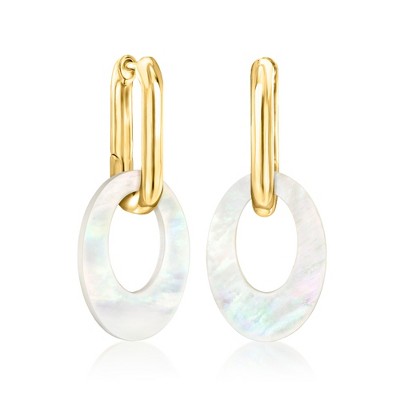 Ross-Simons 18kt Gold Over Sterling Hoop Earrings With Removable Mother-Of-Pearl Drops