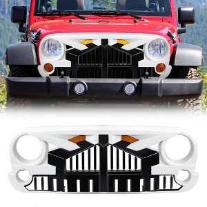AMERICAN MODIFIED Empire Grille 07-18 Jeep Wrangler JK, White Black Front Grill w/ Amber LED Lights, Durable ABS Hood Insert for Off-Road Style - 1 of 4